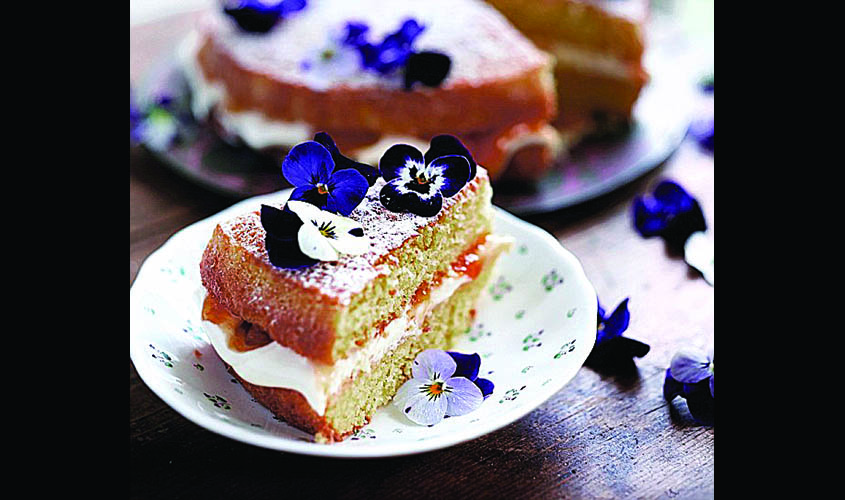Lemon Sponge Cake with Edible Flowers - tastebotanical