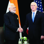 India’s Prime Minister Narendra Modi shakes hand with U.S. Vice President Mike Pence during their bilateral meeting in Singapore