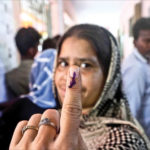 A voter showing her inked finger after casting her vote for the second phase of 2019 Lok Sabha elections, at a polling station in Chennai on 18 April. IANS