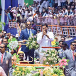 YSRCP President Y.S. Jagan Mohan Reddy arrives to take oath as the Chief Minister of Andhra Pradesh in Vijayawada on Thursday. IANS