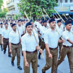 RSS volunteers participate in a route march in Nagpur, on 3 June. IANS