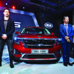 (L-R) Mr Kookhyun Shim, Bollywood actor Tiger Shroff, Mr Yong S Kim and Mr Manohar Bhat at the launch of Kia Seltos