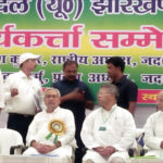 Bihar Chief Minister and JDU president Nitish Kumar along with party’s Jharkhand president Salkhan Murmu at a workers’ meeting in Ranchi on Saturday.