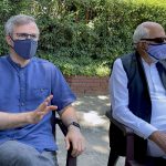 National Conference Vice-President Omar Abdullah along with party President Farooq Abdullah speaks during a press conference