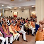 Uttar Pradesh chief minister Yogi Adityanath speaking during the BJP election management committee meeting