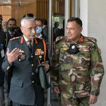 Chief of the Army Staff General Manoj Mukund Naravane and Lieutenant colonel of Bangladesh Army, Abul Kalam Azad during the book release of Bangladesh Liberation