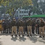 NSUI supporters stage a protest over their demands