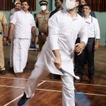 Rahul Gandhi enjoys a game of badminton at the inauguration of an indoor stadium