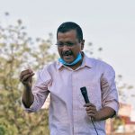 Arvind Kejriwal addressing the people at Gokulpuri where a fire gutted several shanties