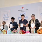 The new book by Dr. Brijeshwar Singh (left) launched by Manav Kaul alongside Dr. Purushottam Agrawal, Dr. Suman Keshari, and Dr. Khalid Jawed in Delhi