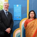 Meenakshi Lekhi, Minister of State for External Affairs and Culture and Ambassador Naor Gilon at the mural launch in CP