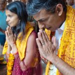 Rishi Sunak offering prayer at Bhaktivedanta Manor temple