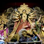 A clay idol of Goddess Durga is on display for the upcoming Durga Puja festival