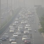 Vehicles ply amid low visibility due to heavy smog