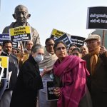 Sonia Gandhi and other Opposition MPs protest demanding a discussion on the India-China faceoff