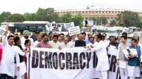 Opposition MPs take out a protest march demanding a JPC inquiry into the Adani Group issue