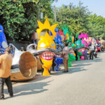 Artists give final touches to the effigies of Ravana for the upcoming Dussehra festival