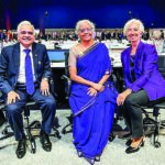 Nirmala Sitharaman with Christine Lagarde and Shaktikanta Das prior to the 2nd session of the G20 FMCBG meeting