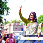 TMC candidate from Hooghly, Rachana Banerjee during the roadshow for the Lok Sabha Polls in Hooghly