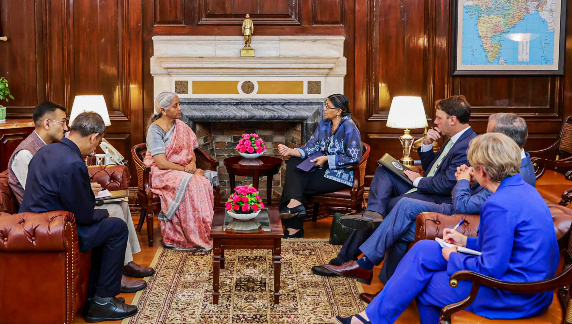 Nirmala Sitharaman interacts with the U.S. International Development Finance Corporation on Saturday. ANI