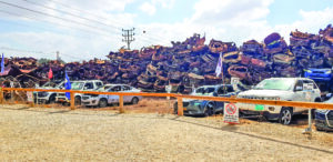 Burnt cars compound, around 6 km from Gaza strip.