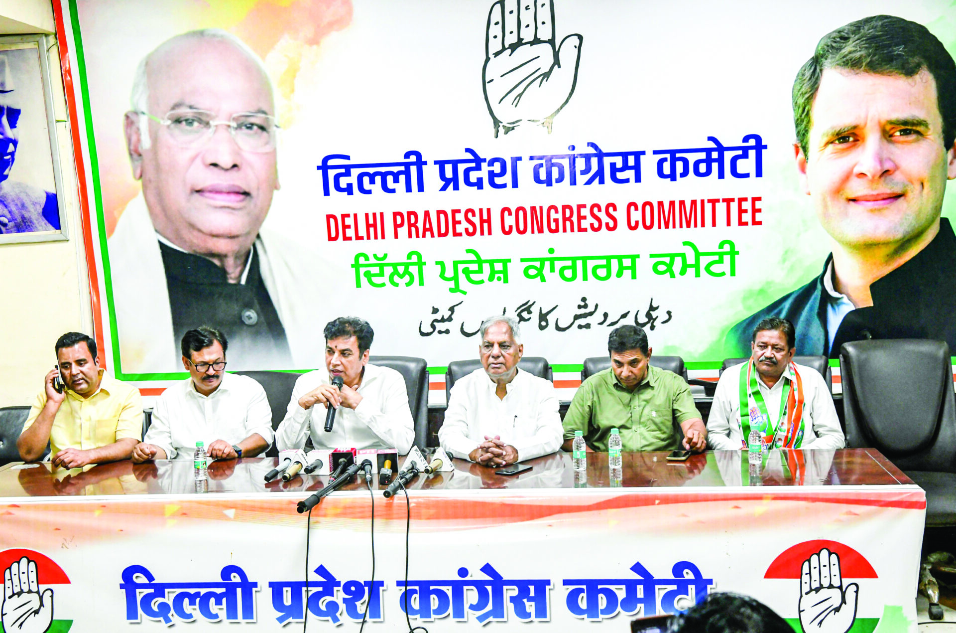 Delhi Congress president Devender Yadav addresses a press conference after inducting new members to the party, at DPCC Office Rajiv Bhawan, in New Delhi , on September 29. ANI