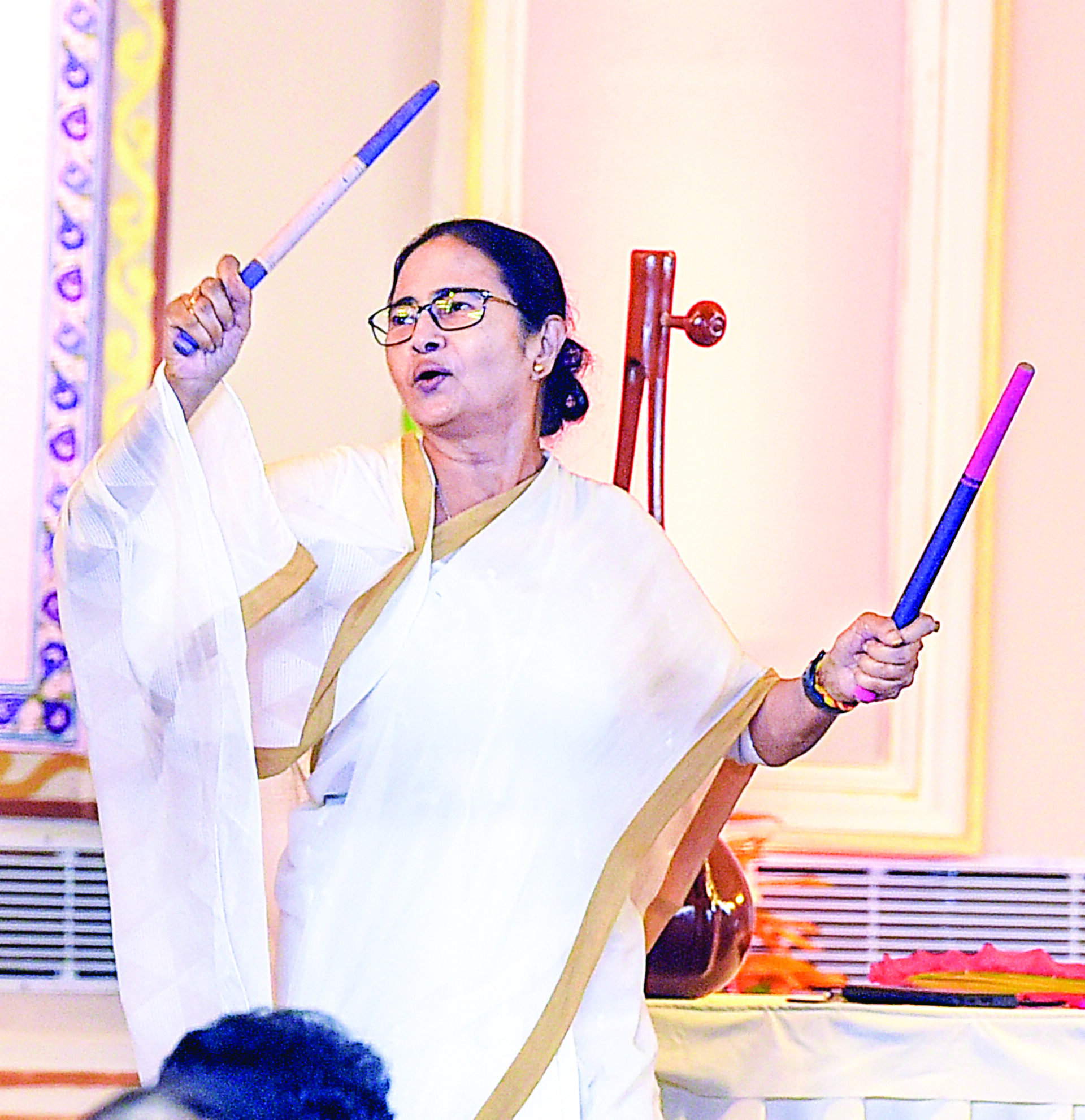 West Bengal CM Mamata Banerjee during the Durga Puja Carnival 2024, at Red Road, in Kolkata on Wednesday. ANI