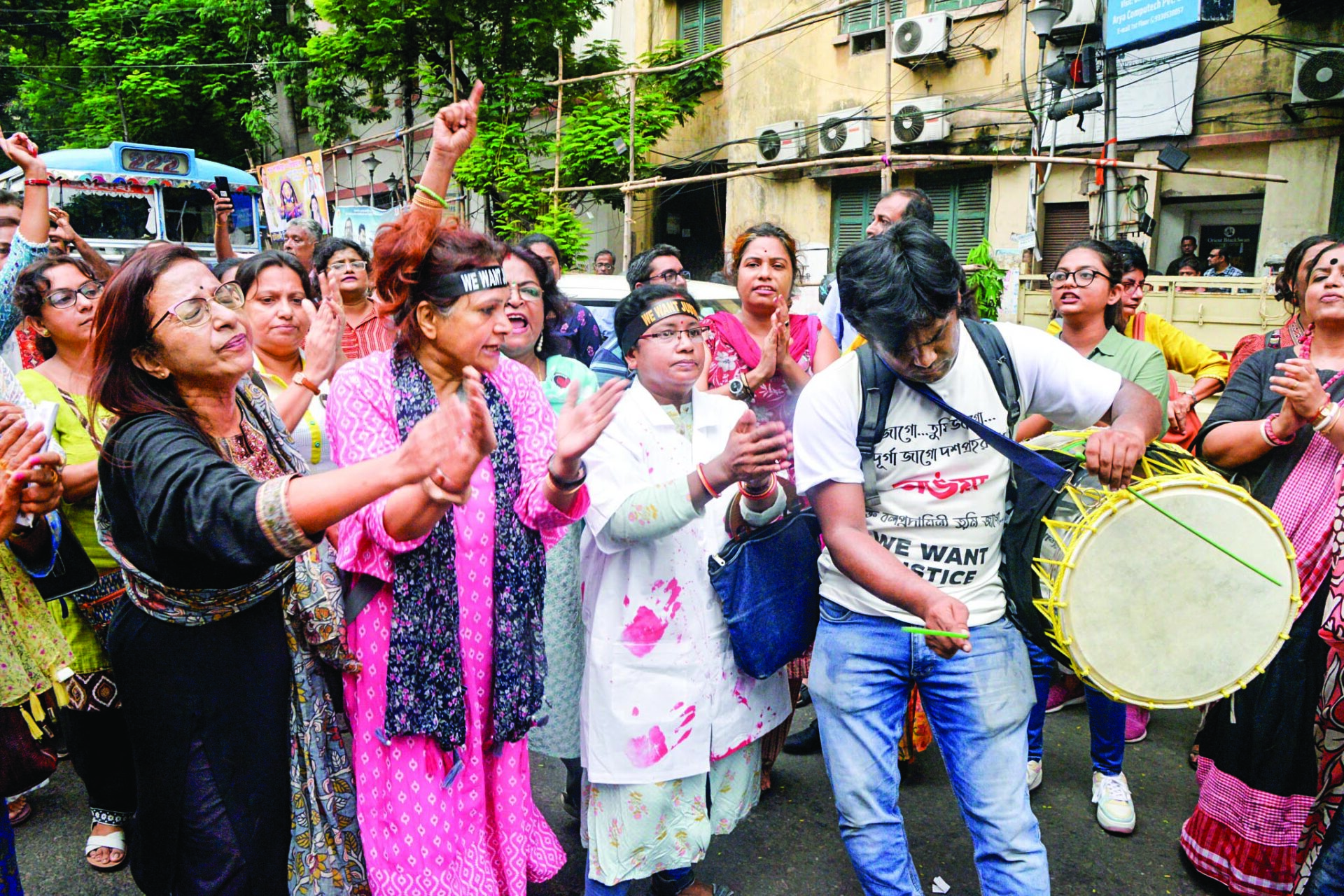 Healthcare professionals take out an “Abhaya Parikrama” rally to protest against the RG Kar rape and murder case during Durga Puja, in Kolkata on Wednesday. ANI