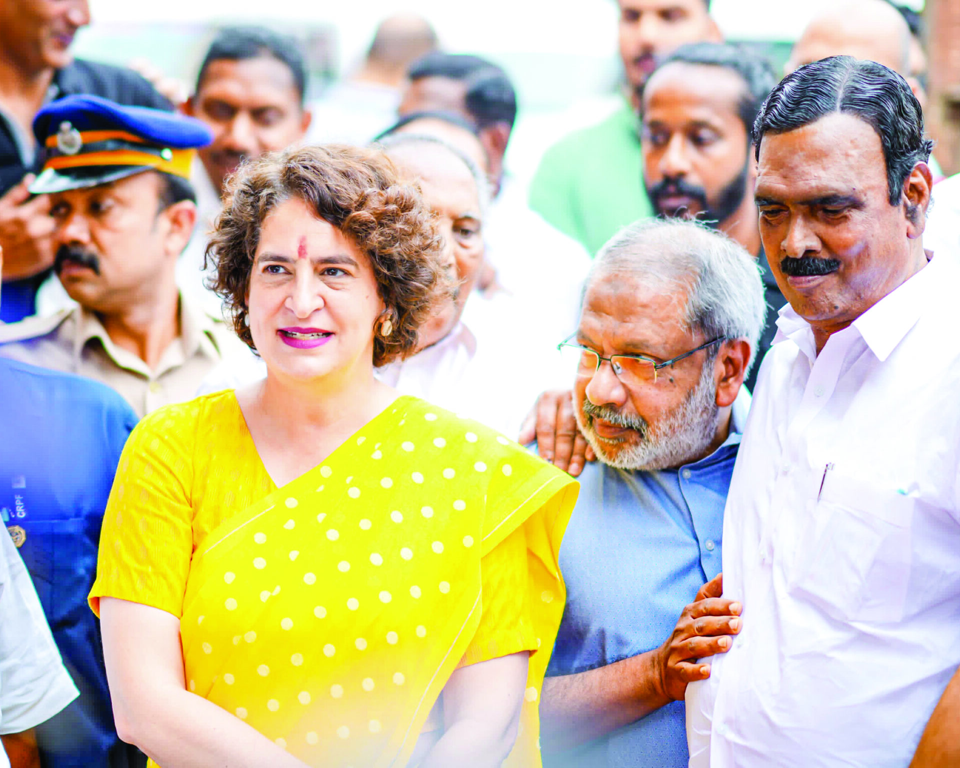 Congress General Secretary and candidate for Wayanad Lok Sabha by-elections, Priyanka Gandhi Vadra visits a polling booth to meet voters for the by-elections, in Wayanad on Wednesday. ANI