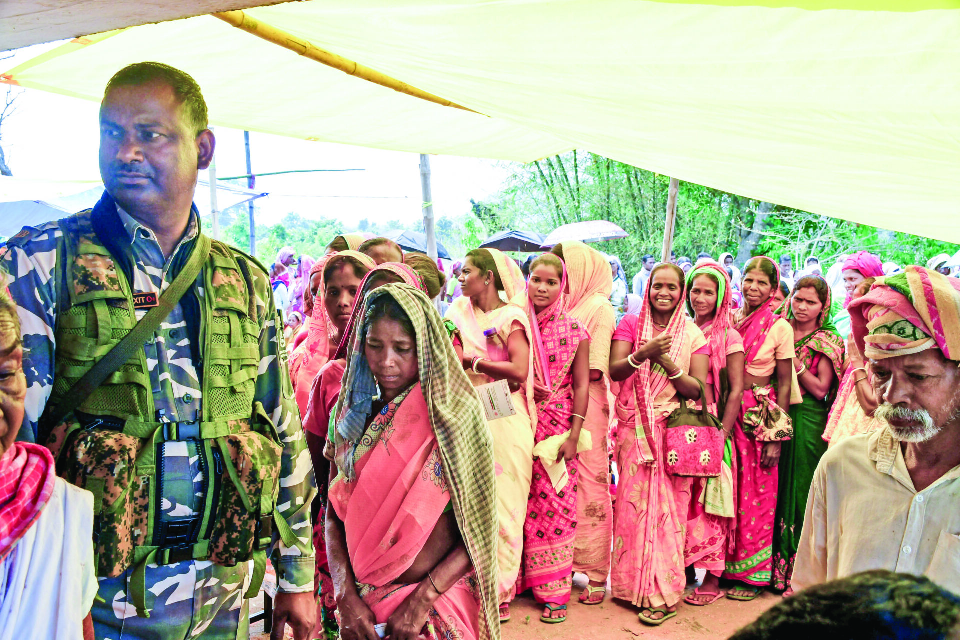 Tribal voters wait in queue to cast their vote for the fourth phase of the 2024 Lok Sabha elections, at a polling station in Khunti, Jharkhand on May 13. (ANI)