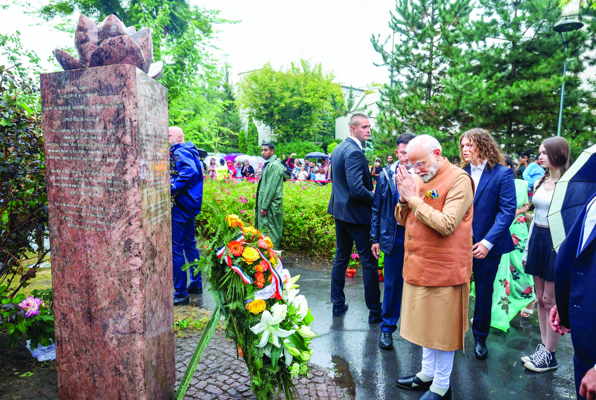 PM Narendra Modi during a visit to the Jam Saheb of Nawanagar Memorial in Warsaw.