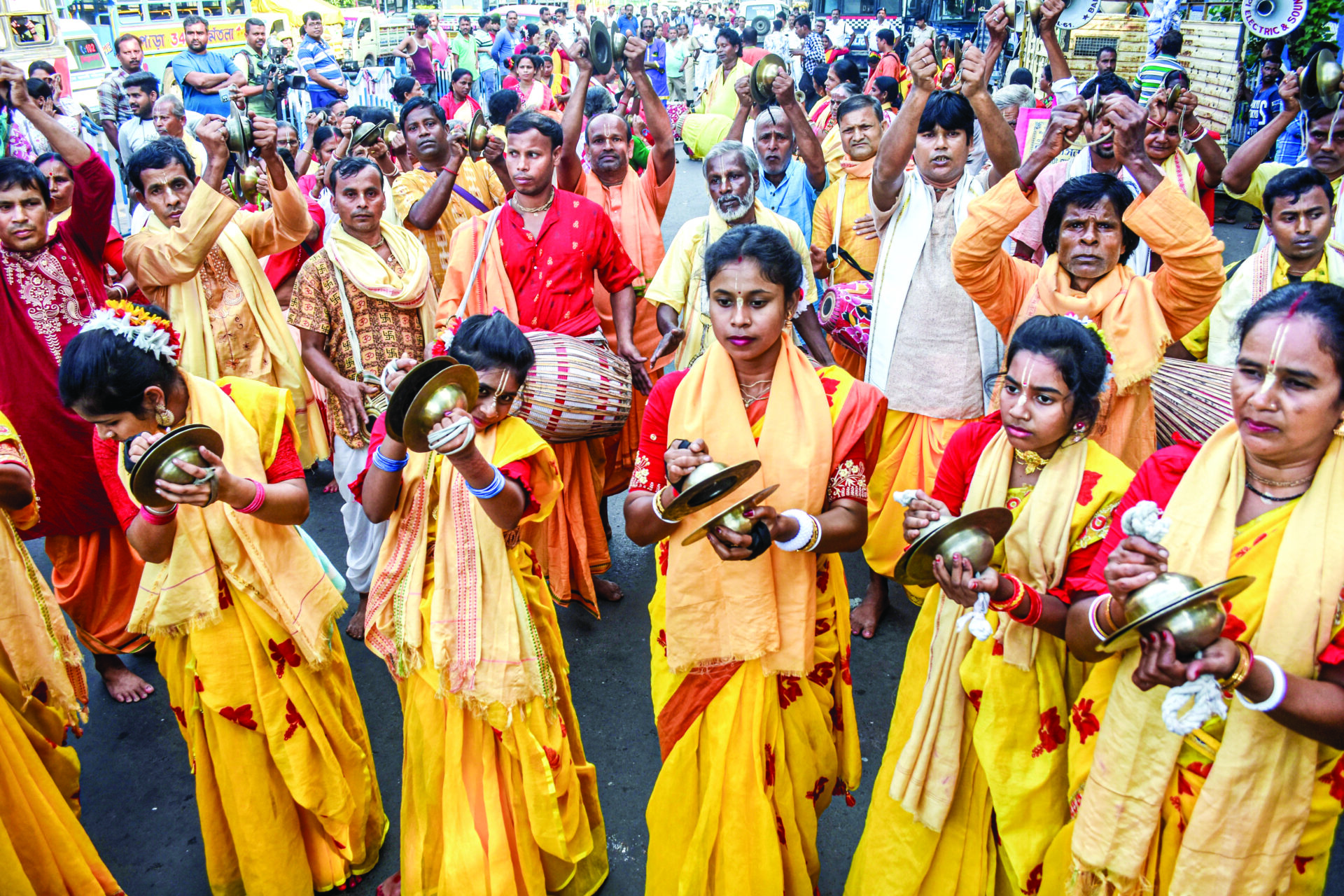 Giri Govardhan Charitable Trust supporters stage a protest against the attack on Hindus in Bangladesh, in Kolkata on 12 November. ANI