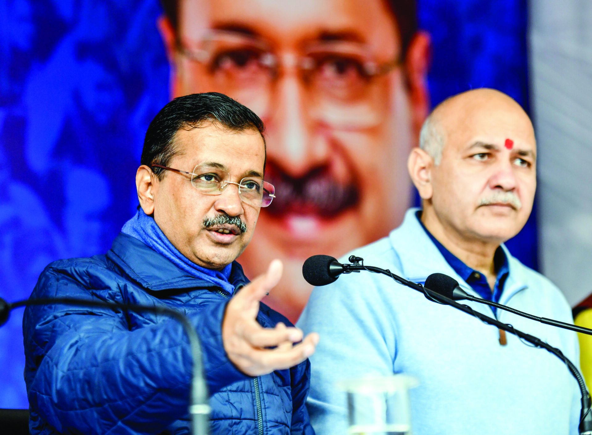 AAP National Convenor Arvind Kejriwal with party leader Manish Sisodia, addresses a press conference in New Delhi on Friday, December 6, 2024.