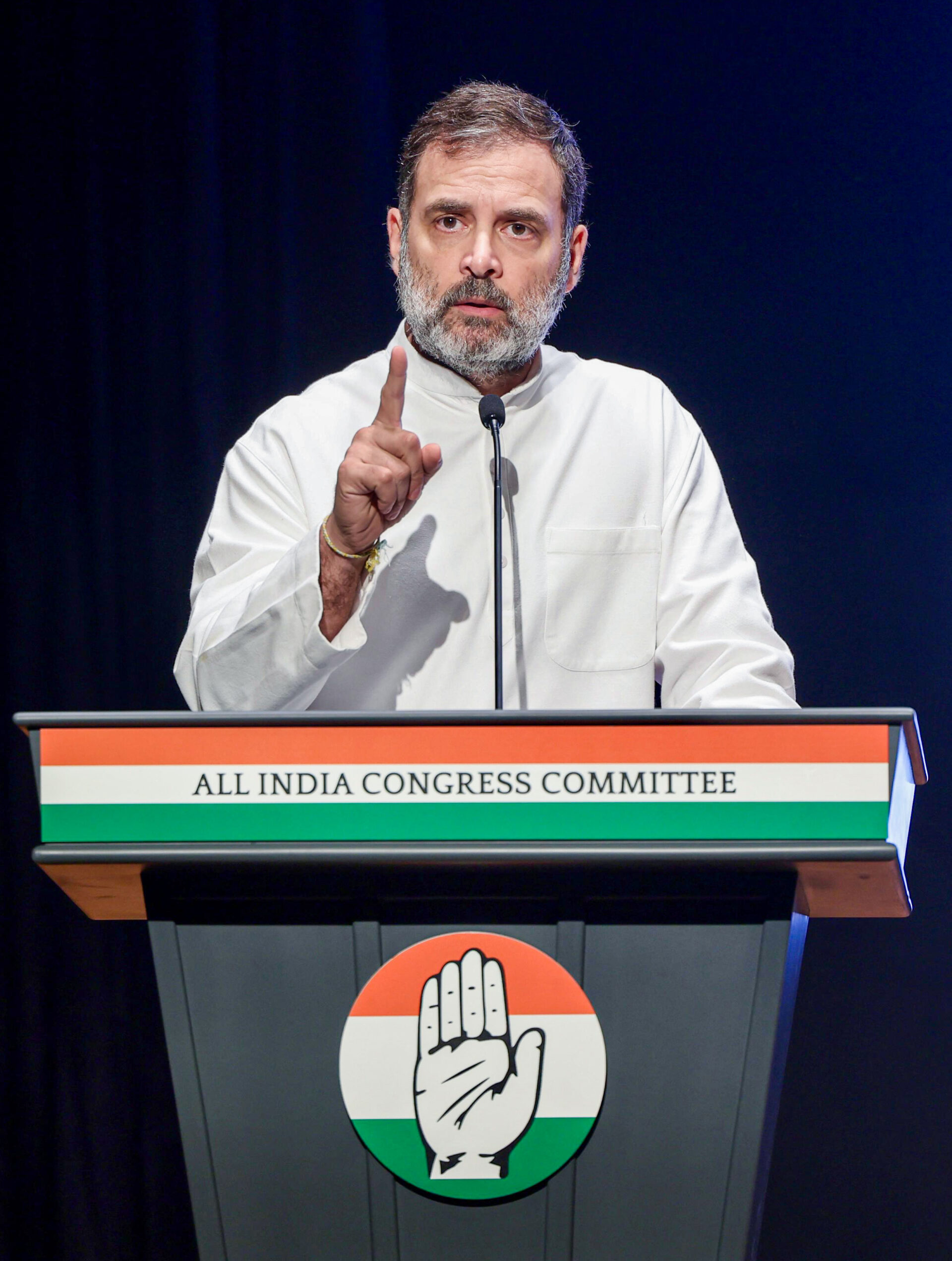 Congress MP and Leader of Opposition in Lok Sabha Rahul Gandhi addresses the inauguration of ‘Indira Bhawan’, the new headquarters of the party, in New Delhi on Wednesday. ANI