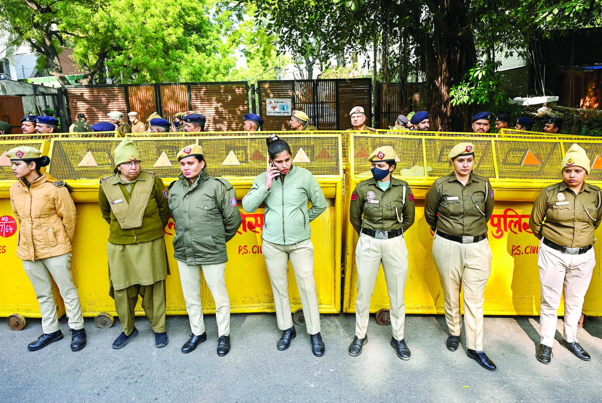 Police stand guard outside CM’s residence in New Delhi on Jan 8. ANI