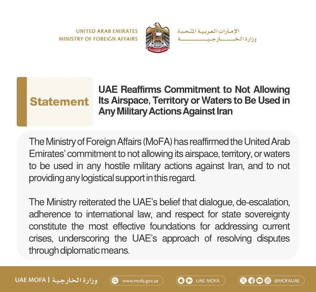 UAE Said About Military Action on Iran UAE Said About Military Action on Iran