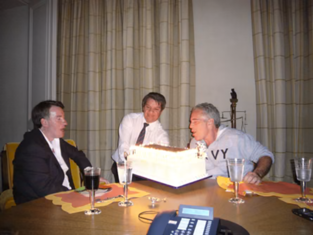 Peter Mandelson watching Epstein blow out birthday candles. - Photo Gallery