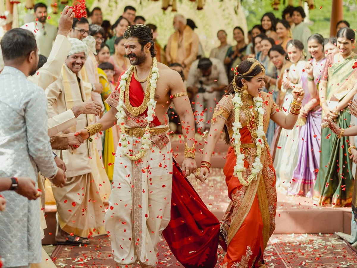 Vijay Deverakonda in traditional dhoti and shawl during the wedding. - Photo Gallery