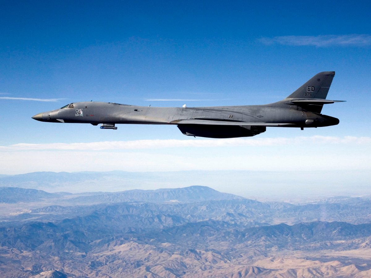 B-1B showing the Sniper XR pod mounted beneath the nose. - Photo Gallery