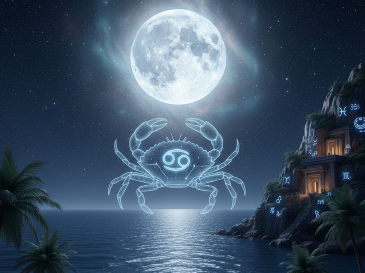 Cancer zodiac symbol glowing under the lunar eclipse for emotional renewal. - Photo Gallery