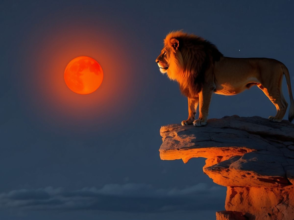Leo zodiac sign glowing under the lunar eclipse, representing prosperity and leadership. - Photo Gallery