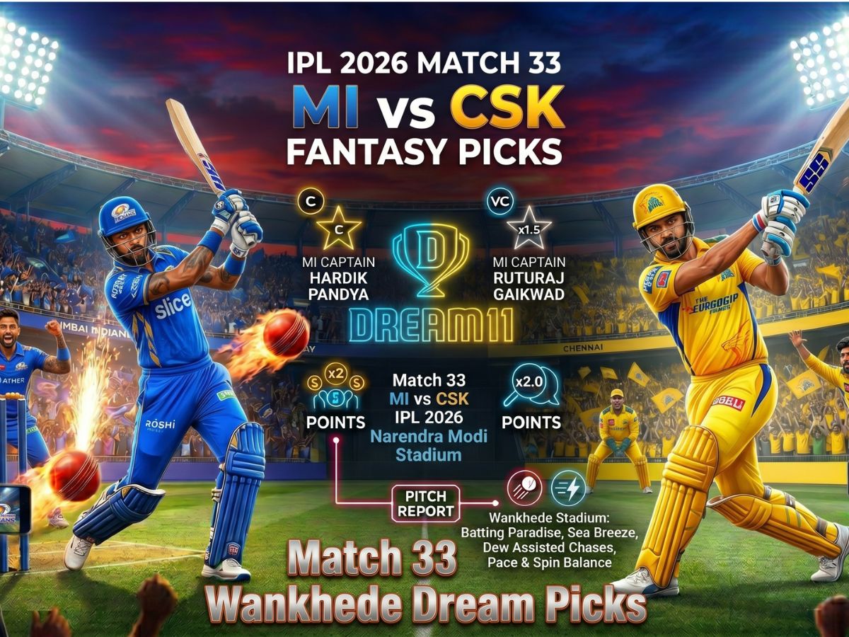 MI vs CSK Dream11 Prediction IPL 2026: Fantasy Cricket Tips, Playing XI, Pitch Report For Match 33 Captain, Vice-Captain Choices