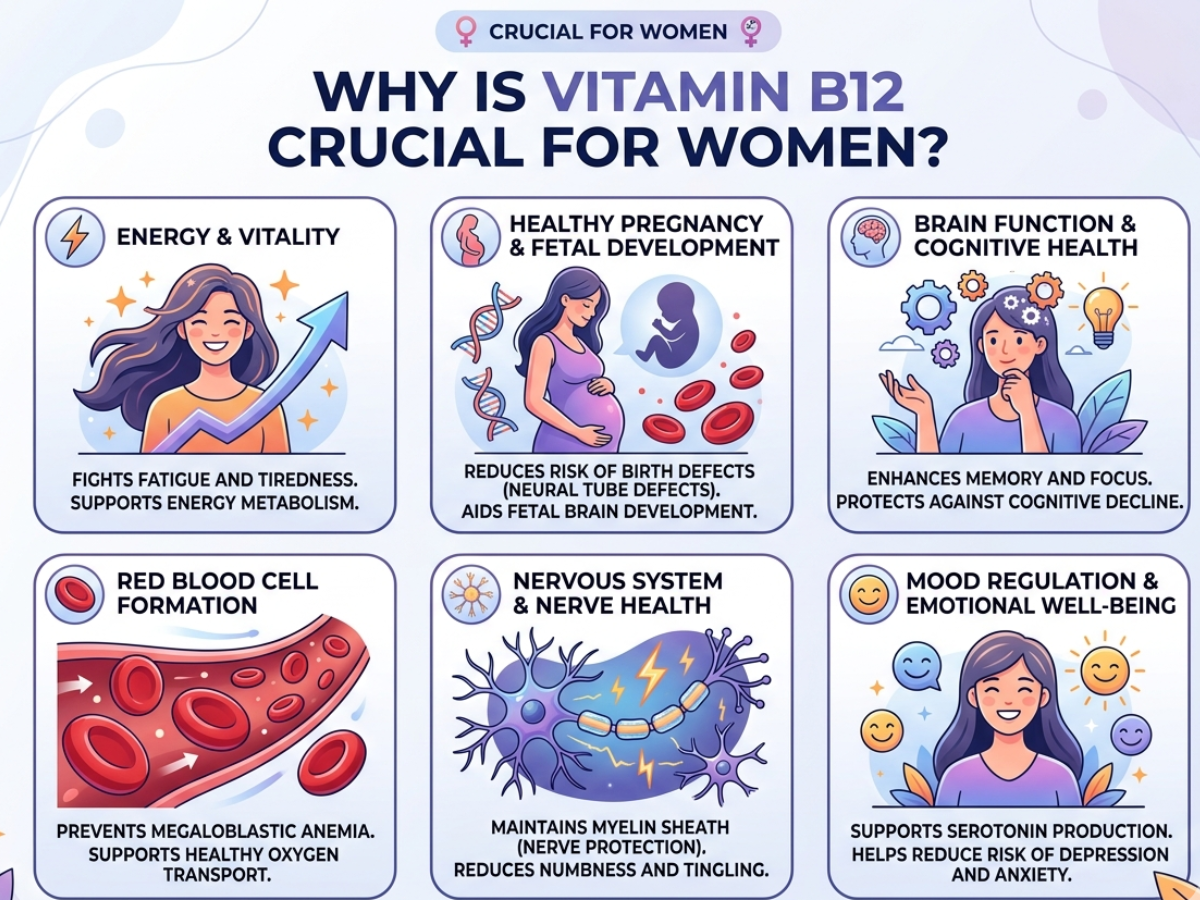 Why is Vitamin B12 Crucial for Women? Know Benefits, Key Reasons, Risk of Deficiency, Preventions & More