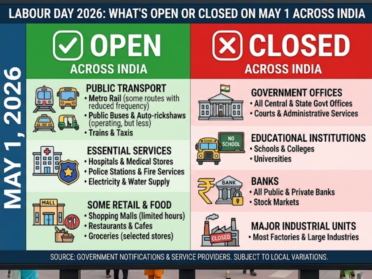 மே 1 அன்று திறக்கப்பட்டவை அல்லது மூடப்பட்டவை