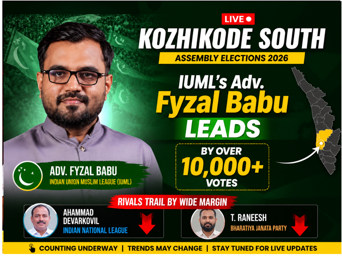 Kozhikode South Assembly Elections 2026 Result LIVE: IUML’s Adv. Fyzal Babu Leads by Over 10,000 Votes, Rivals Trail by Wide Margin