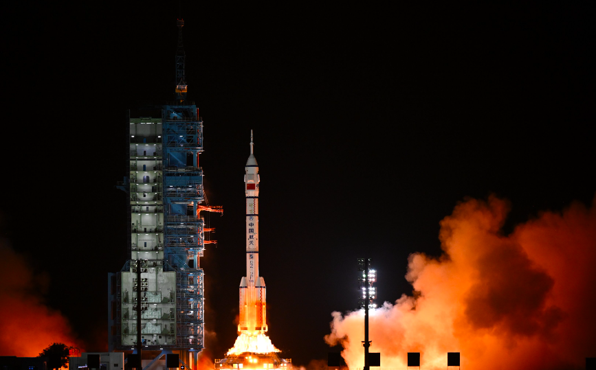 China's Leap Toward the Moon: Three-Man Space Flight Blasts Off on Historic Year-Long Mission to Space