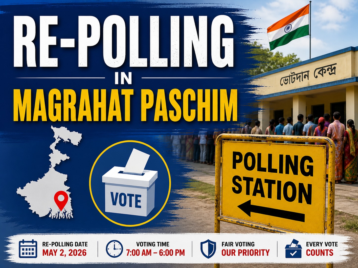 West Bengal Assembly Elections 2026: Re-Polling in Magrahat Paschim Announced; Check Full List of Booths, Date, Voting Time, Why Re-poll is Being Held & Full Guide